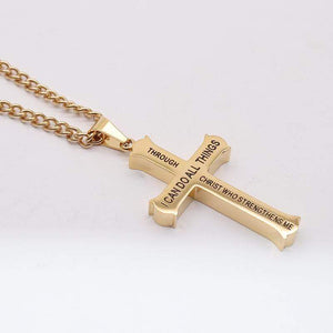 Men's Gold Stainless Steel Cross Necklace Philippians 4:13