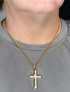 Men's Gold Stainless Steel Cross Necklace Philippians 4:13