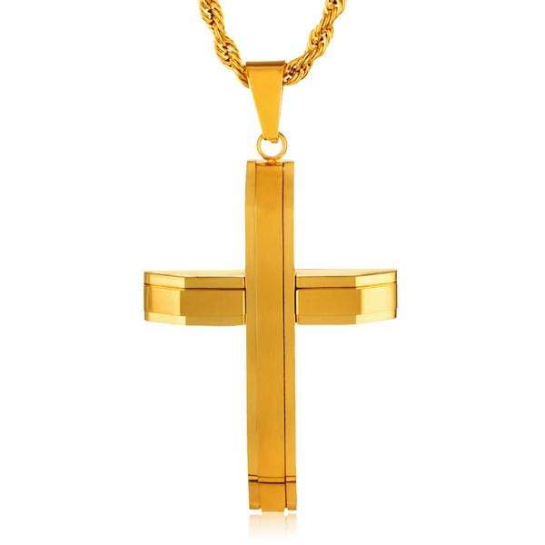 Men's Gold Stainless Steel Layered Cross Necklace
