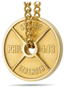 Men's Gold Stainless Steel Weight Necklace Philippians 4:13