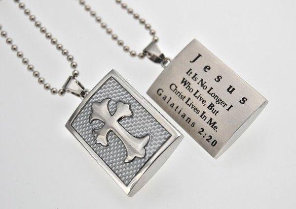 Men's Graphite Shield Cross Necklace Christ Lives In Me