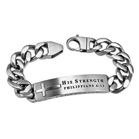 Men's Stainless Steel Cross Bracelet His Strength 4:13