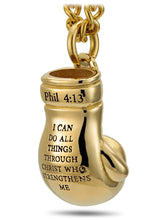 Men's Philippians 4:13 Gold Stainless Steel Boxing Glove Necklace