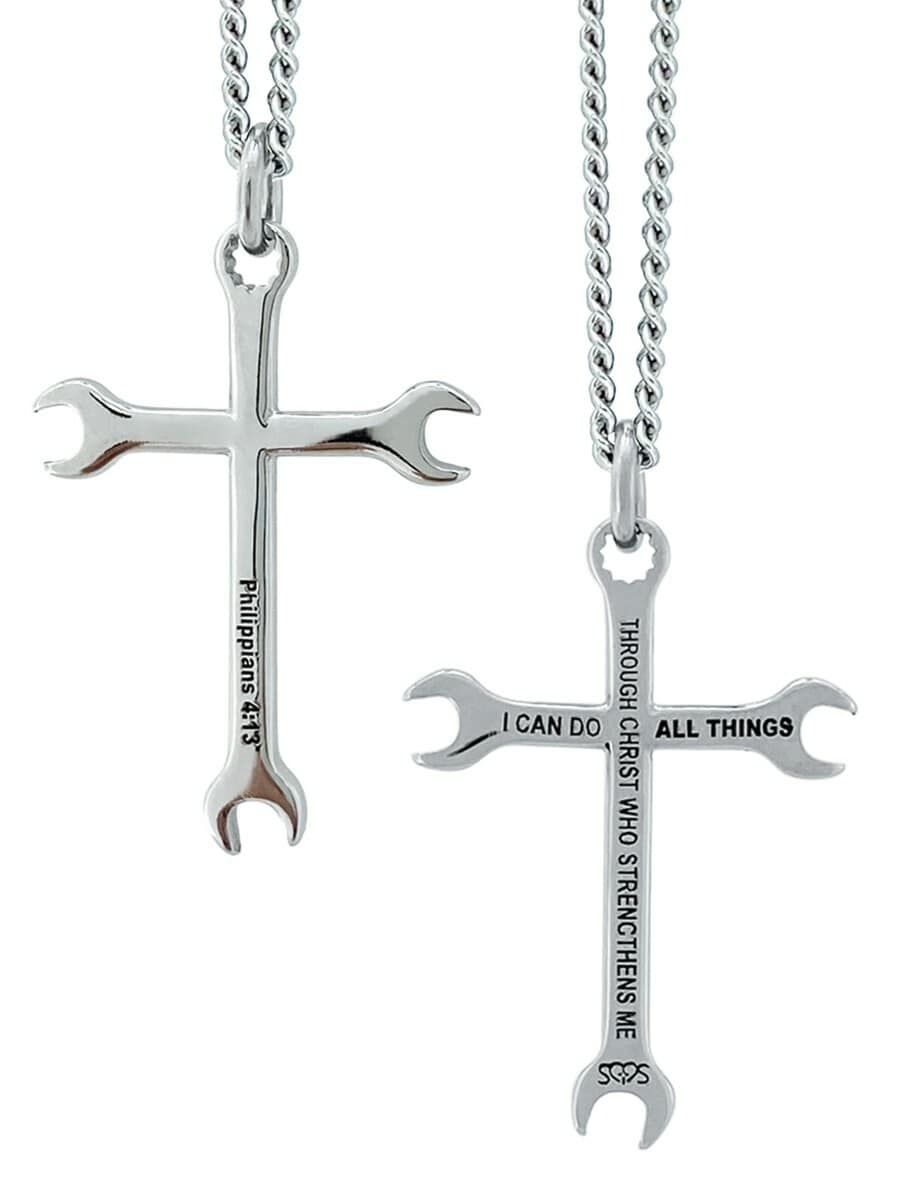 Men's Philippians 4:13 Wrench Cross Necklace