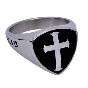 Men's Shield Cross Ring Christ My Strength