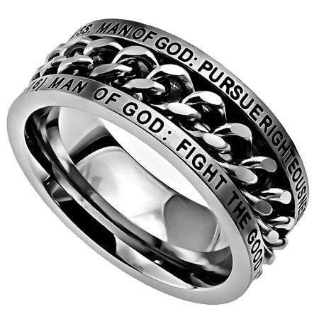 Men's Silver Chain Ring Man Of God
