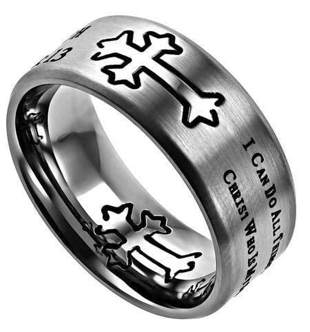 Men's Stainless Steel Cross Ring His Strength Atrio Hill