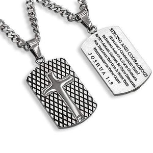 Stainless Steel Cross & Dog Tag Necklace For Men Women – Silver & Black Chain