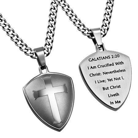 Men's Silver R2 Shield Cross Necklace Crucified