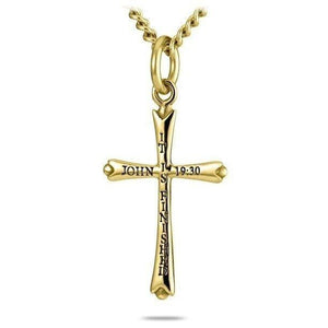 Men's Slender Gold Stainless Steel Cross Necklace John 19:30
