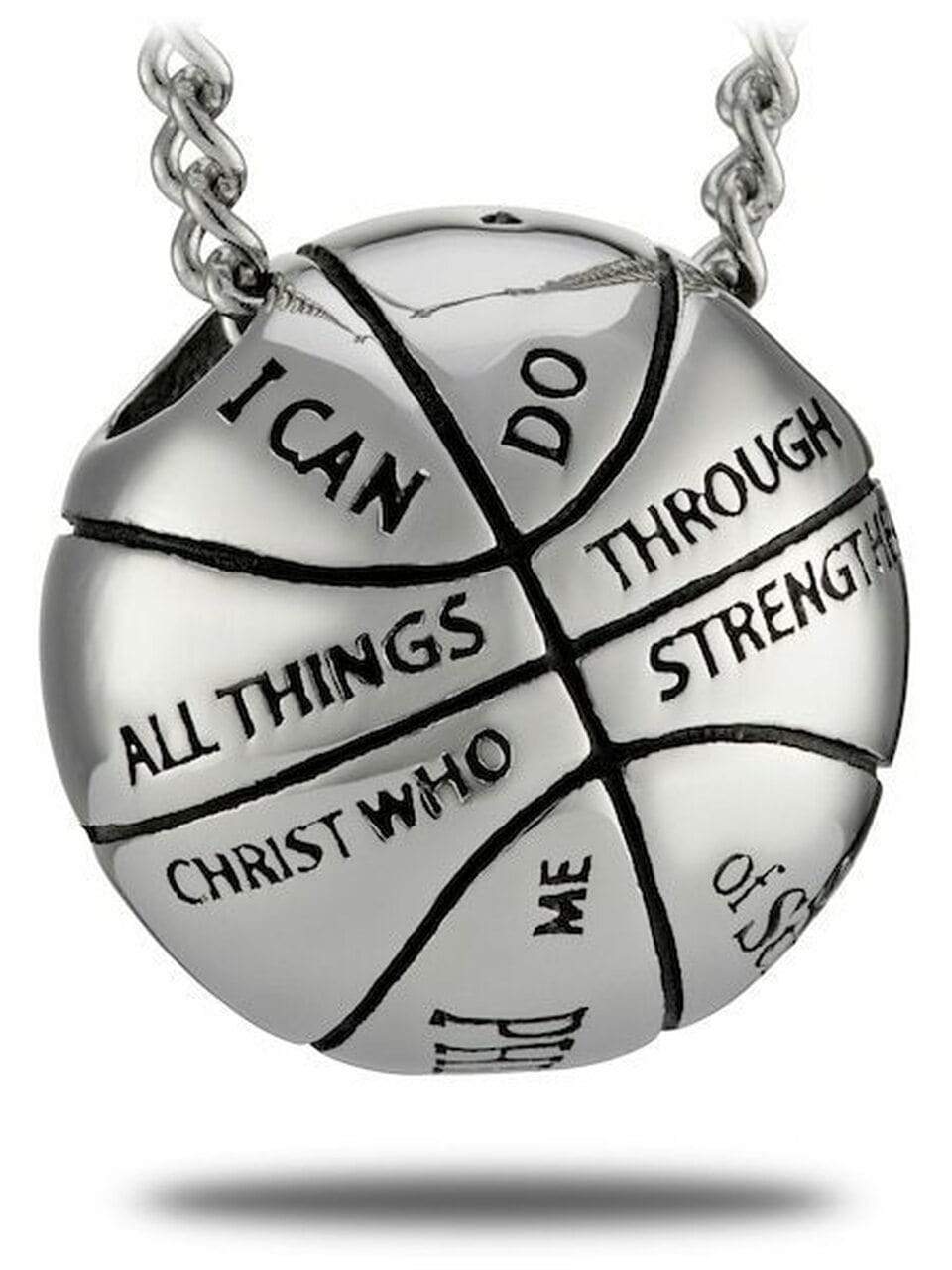 Men's Stainless Steel Basketball Necklace Philippians 4:13