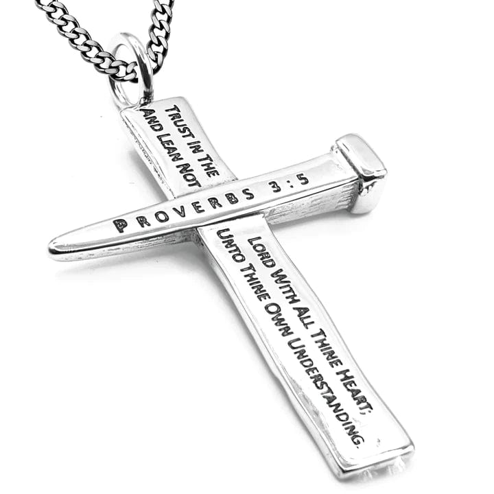 Men's Stainless Steel Woodgrain Cross Necklace - Proverbs 3:5