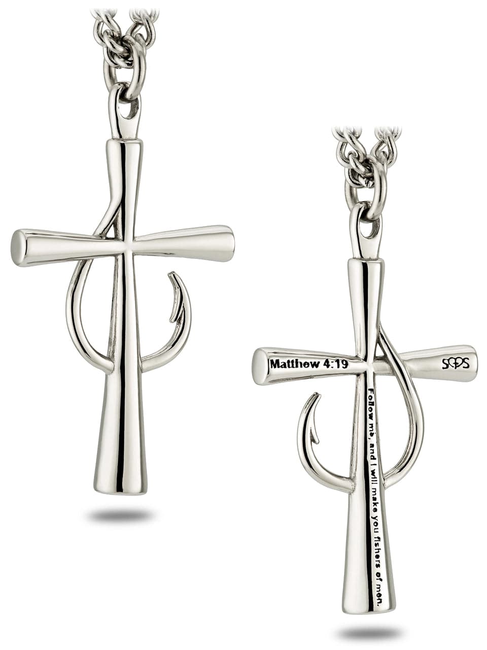 cross fishing hook Men's Stainless Steel Fish Hook Cross Necklace - 30"