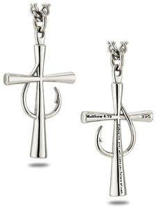 Men's Stainless Steel Fish Hook Cross Necklace