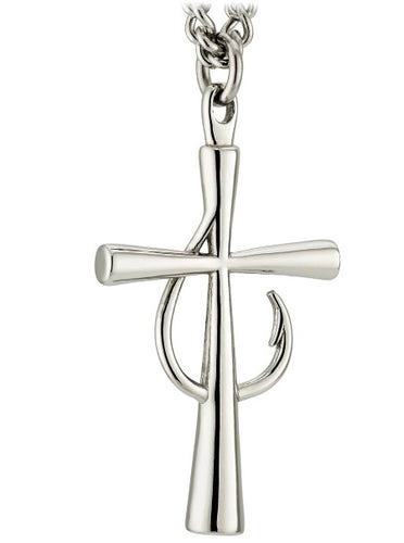 Men's Stainless Steel Fish Hook Cross Necklace