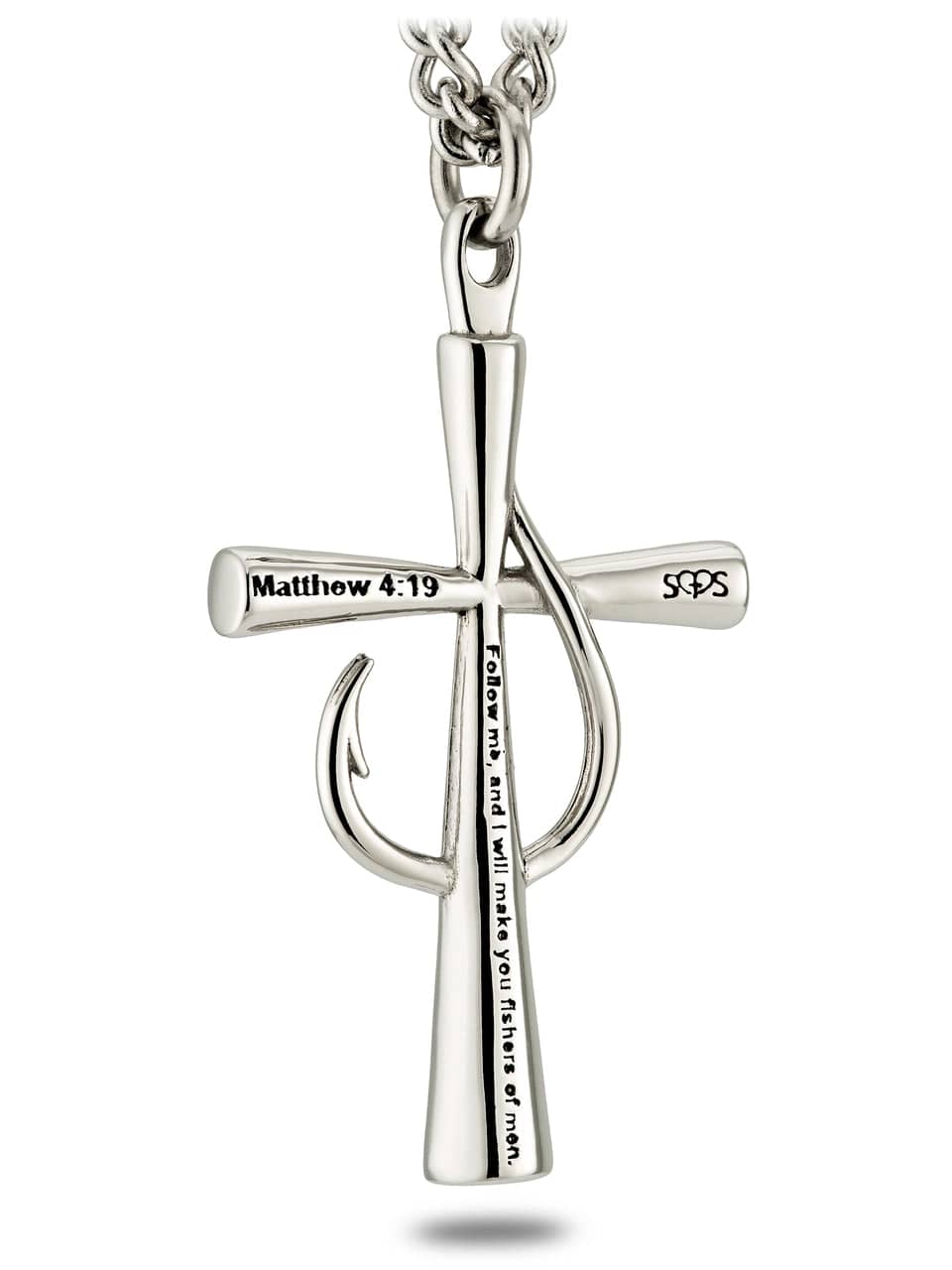 christian cross like fish hook vector Men's Stainless Steel Fish Hook Cross Necklace - 30"
