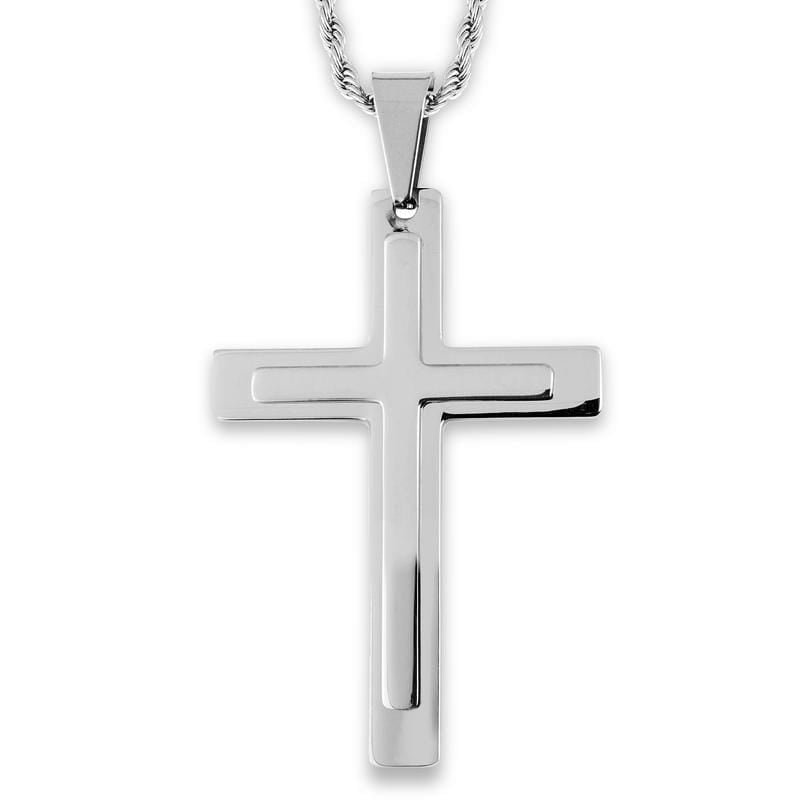 Men's Large Stainless Steel Layered Cross Necklace