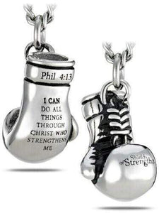 Men's Stainless Steel Philippians 4:13 Boxing Glove Necklace