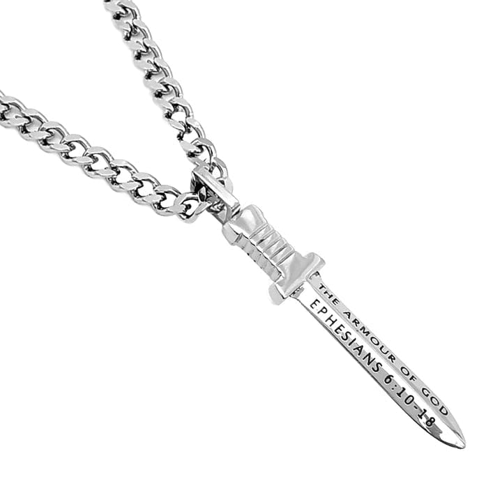 Men's Stainless Steel Sword Necklace Armour Of God Eph. 6:10