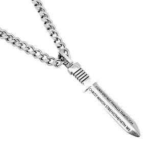 Men's Stainless Steel Sword Necklace Philippians 4:13