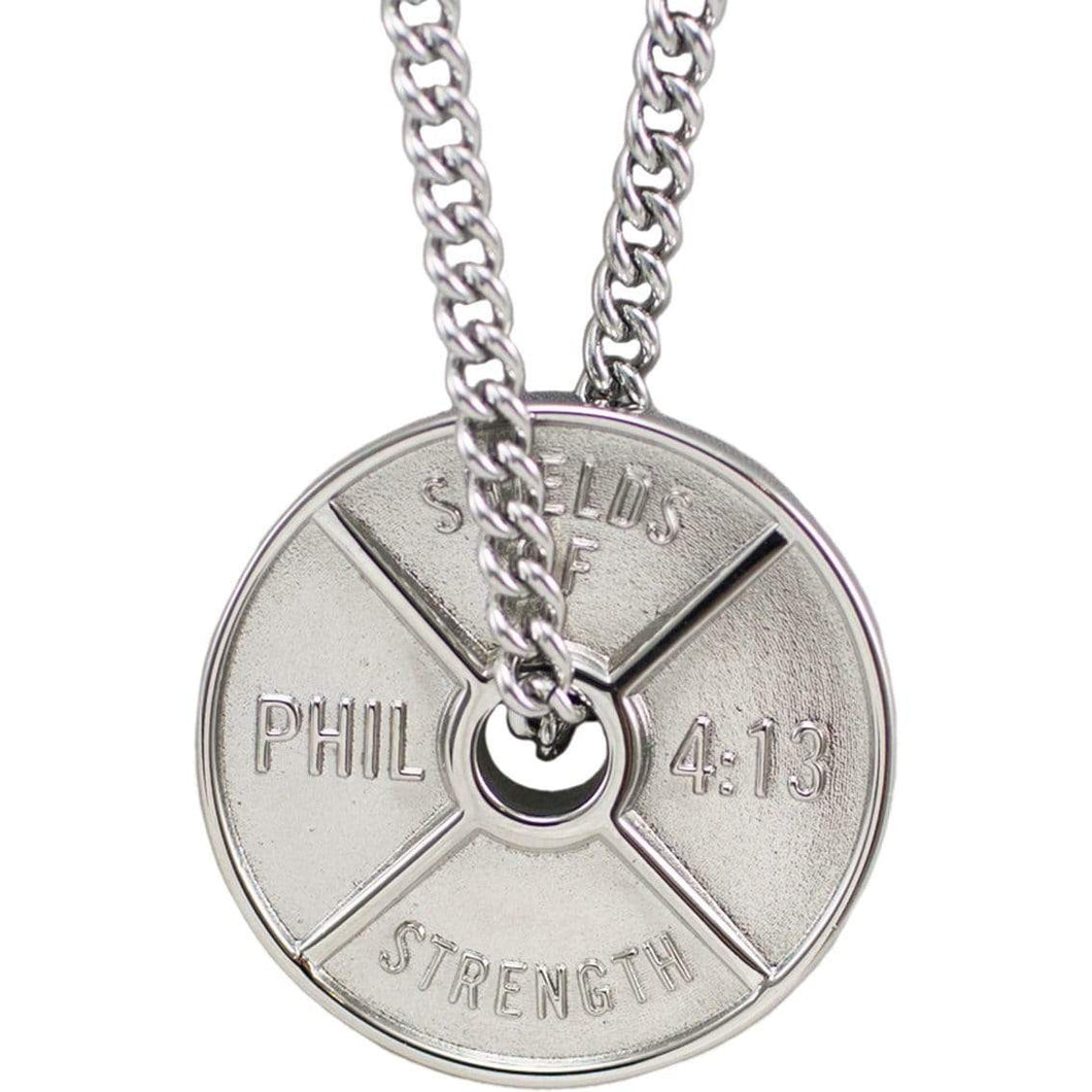Men's Stainless Steel Weight Plate Necklace - Philippians 4:13