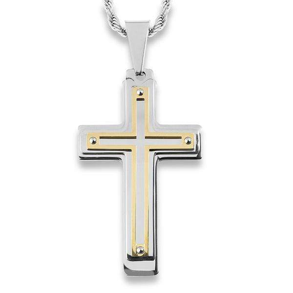 Men's Two-Tone Gold Stainless Steel Cross Necklace