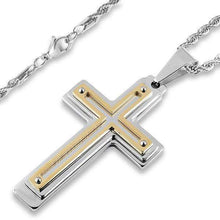 Men's Two-Tone Gold Stainless Steel Cross Necklace