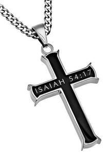 No Weapon Formed Against You Black Cross Necklace