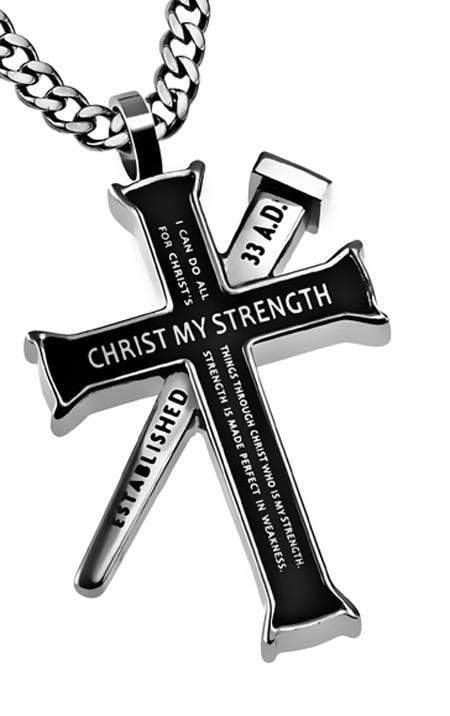 Philippians 4:13 Black Cross Necklace With Nail