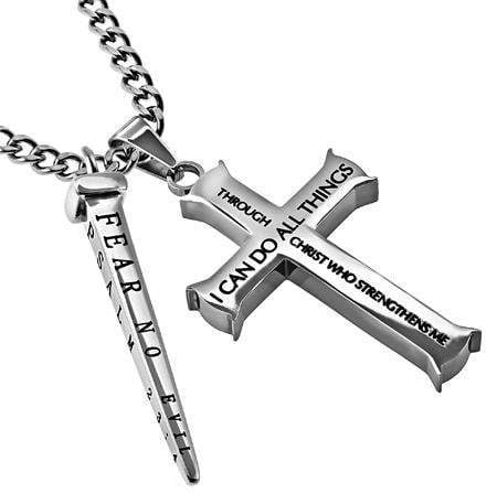Philippians  4:13 Cross And Nail Necklace