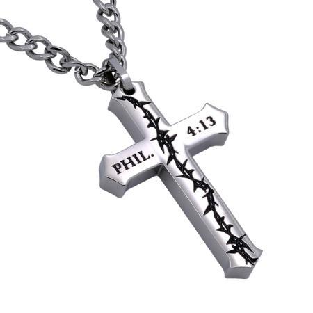 Men's Stainless Steel Philippians 4:13 Crown Of Thorns Necklace