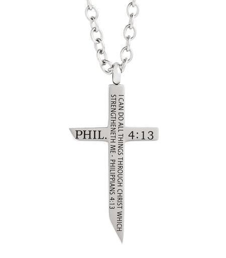 HattiDoris Baseball Cross Necklace for Boys Stainless Steel Chain 22+2 inch  Bible Verse PHILIPPIANS 4:13 I CAN DO ALL THINGS Baseball Cross Pendant