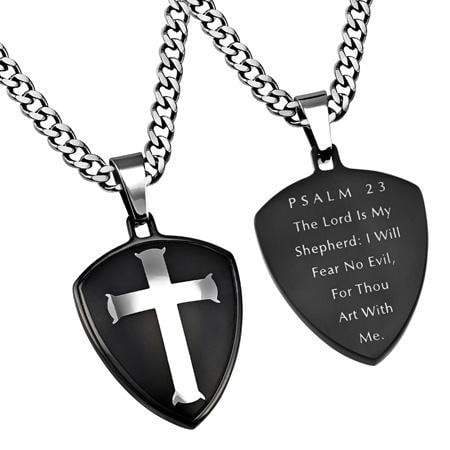 Psalm 23 Black Shield Cross Necklace