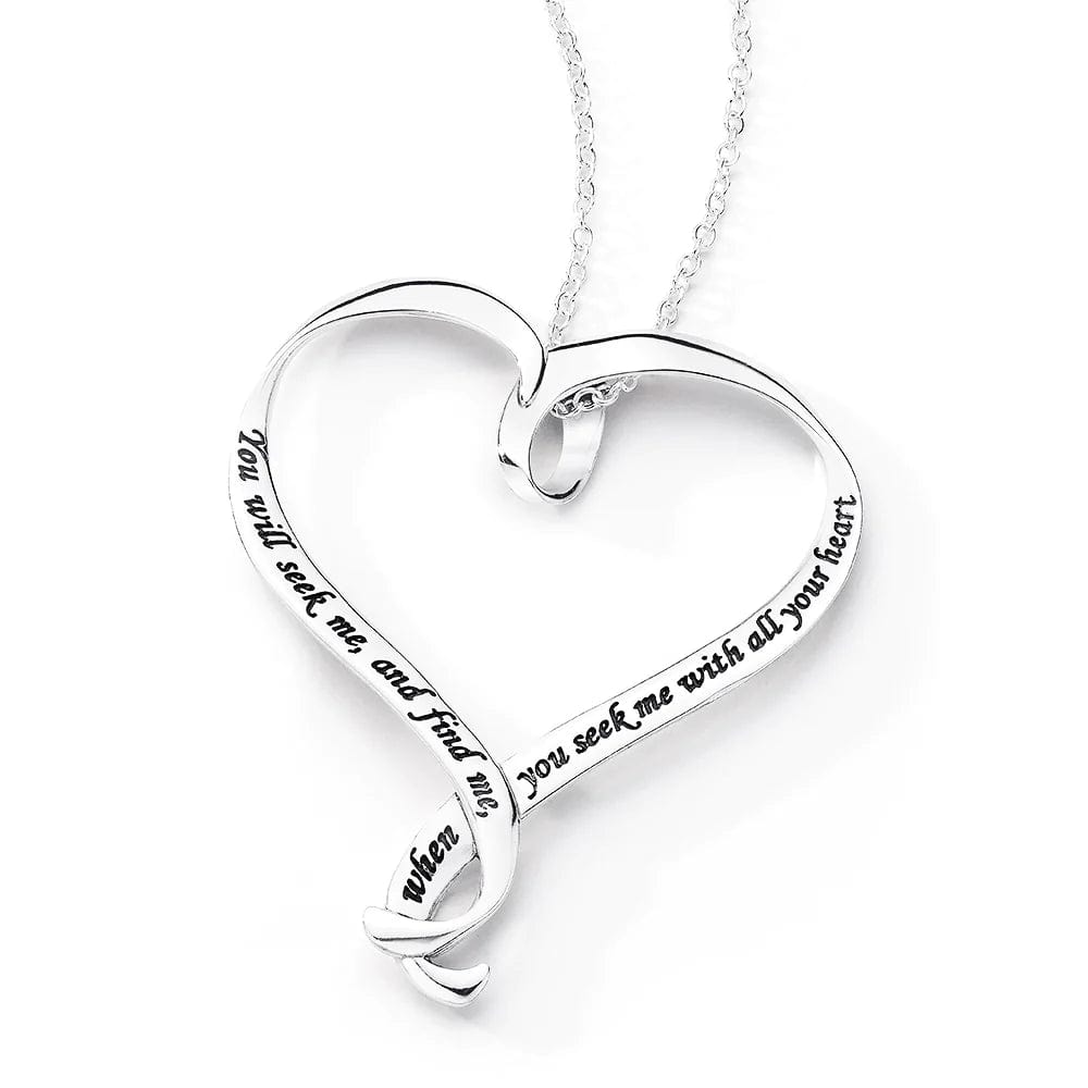 Seek Me With All Your Heart Sterling Silver Heart Necklace