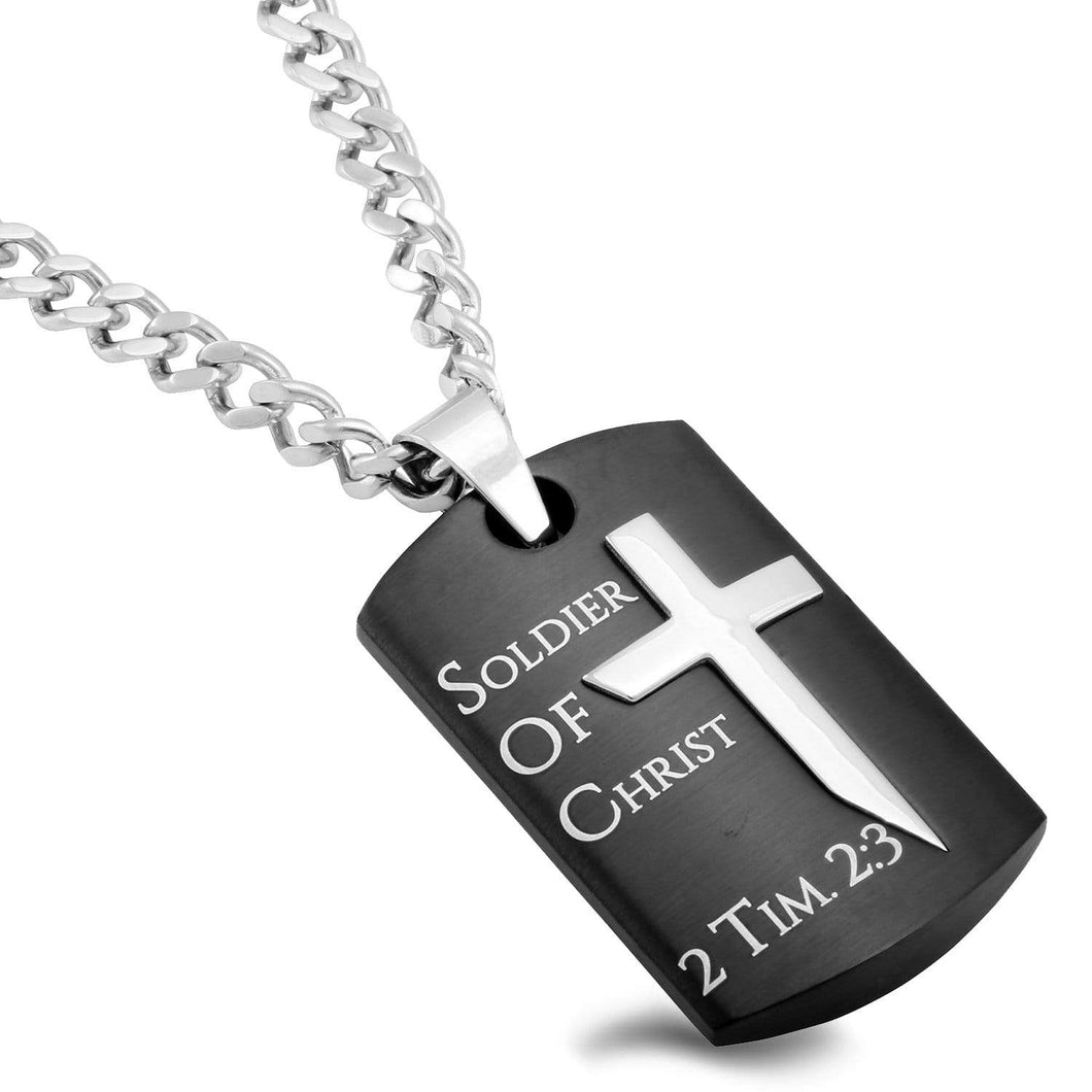 Soldier Of Christ Shield Cross Necklace - Black