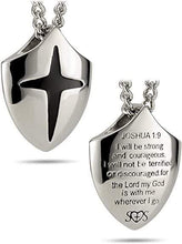 Men's Stainless Steel Shield Cross Necklace - Joshua 1:9