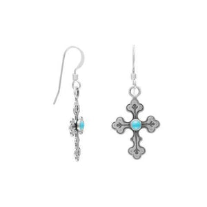 Sterling Silver Cross Earrings With Turquoise Center