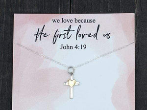Sterling Silver Cross Necklace With Gold Heart