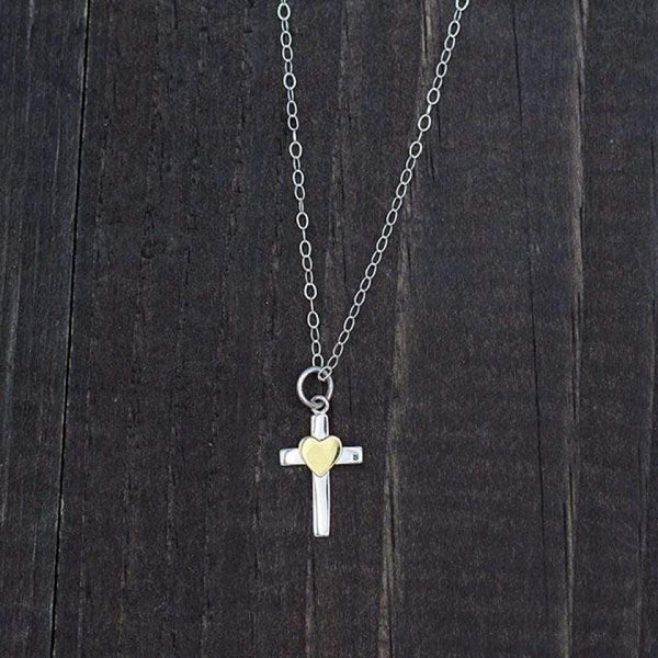 Sterling Silver Cross Necklace With Gold Heart