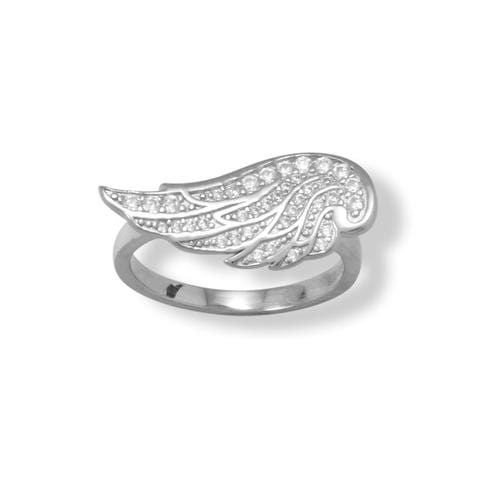 Sterling Silver CZ Angel Wing Ring