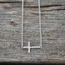 Sterling Silver CZ Sideways Cross Necklace