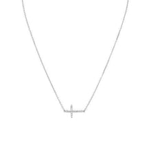 Sterling Silver CZ Sideways Cross Necklace