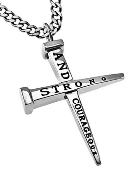 Strong And Courageous Nail Cross Necklace