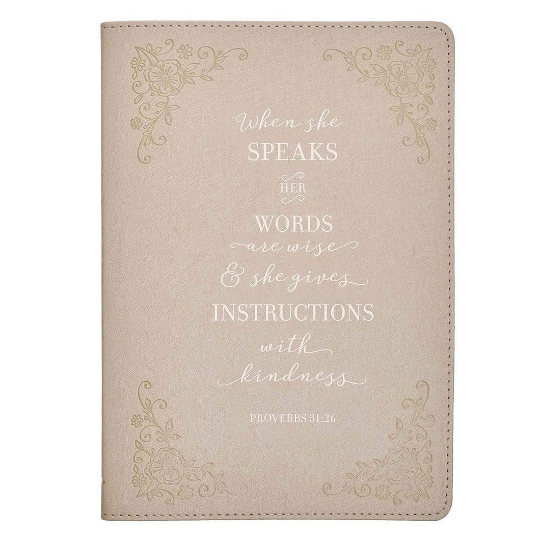 When She Speaks Proverbs 31:26 Journal - Taupe