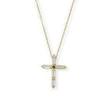 White and Green Baguette Cross Necklace