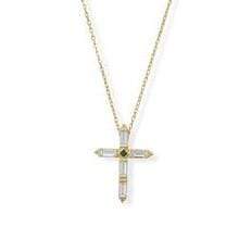 White and Green Baguette Gold Cross Necklace