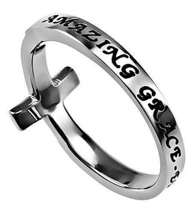 Women's Amazing Grace Sideways Cross Ring