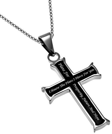 Stainless Steel Crucifix Necklace Womens Women's Black Cross