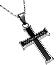 Women's Black Cross Necklace Philippians 4:13