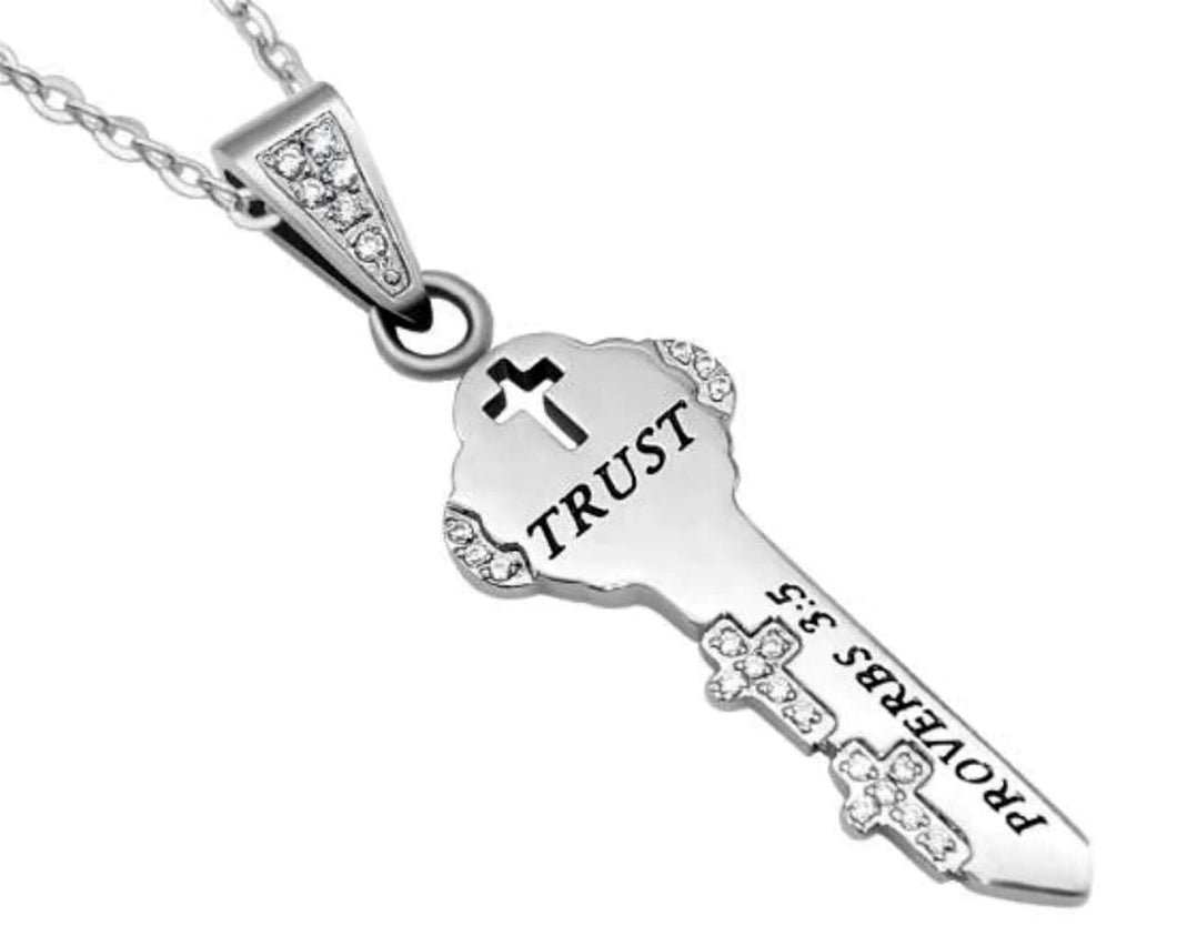 Women's CZ Key Cross Necklace Trust